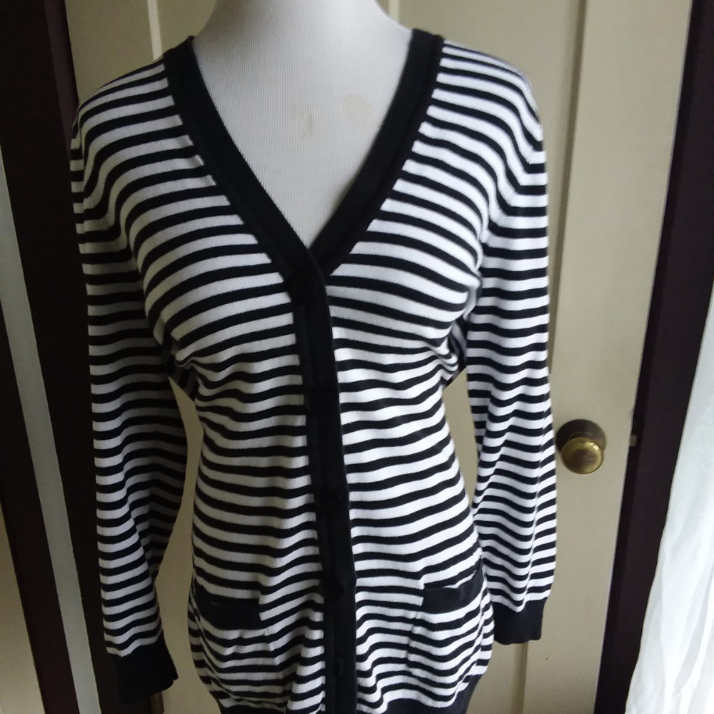 black and white button up cardigan